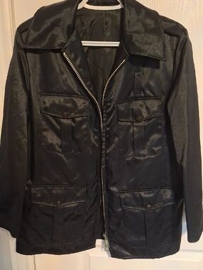 Men's Black Pea Coat Jacket with Front Pocket Detail